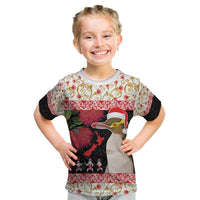 New Zealand Merry Christmas Kid T Shirt Hoiho Xmas - Haka Dance and Pohutukawa LT03 White - Polynesian Pride