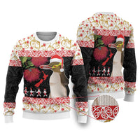 New Zealand Merry Christmas Ugly Christmas Sweater Hoiho Xmas - Haka Dance and Pohutukawa LT03 White - Polynesian Pride