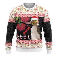 New Zealand Merry Christmas Ugly Christmas Sweater Hoiho Xmas - Haka Dance and Pohutukawa LT03 - Polynesian Pride