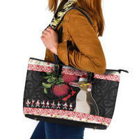 New Zealand Merry Christmas Leather Tote Bag Hoiho Xmas - Haka Dance and Pohutukawa LT03 White - Polynesian Pride