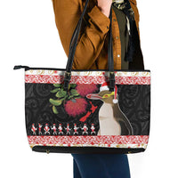 New Zealand Merry Christmas Leather Tote Bag Hoiho Xmas - Haka Dance and Pohutukawa LT03 - Polynesian Pride