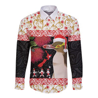 New Zealand Merry Christmas Long Sleeve Button Shirt Hoiho Xmas - Haka Dance and Pohutukawa LT03 Unisex White - Polynesian Pride