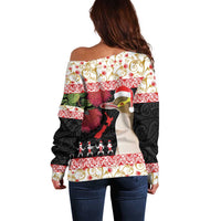 New Zealand Merry Christmas Off Shoulder Sweater Hoiho Xmas - Haka Dance and Pohutukawa LT03 - Polynesian Pride
