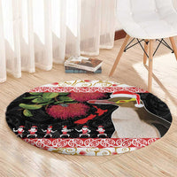 New Zealand Merry Christmas Round Carpet Hoiho Xmas - Haka Dance and Pohutukawa LT03 - Polynesian Pride