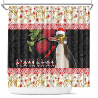 New Zealand Merry Christmas Shower Curtain Hoiho Xmas - Haka Dance and Pohutukawa LT03 White - Polynesian Pride