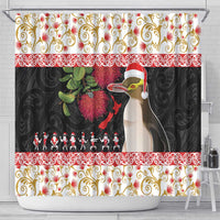 New Zealand Merry Christmas Shower Curtain Hoiho Xmas - Haka Dance and Pohutukawa LT03 - Polynesian Pride
