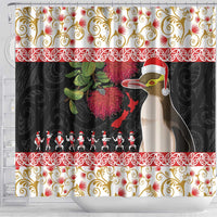 New Zealand Merry Christmas Shower Curtain Hoiho Xmas - Haka Dance and Pohutukawa LT03 - Polynesian Pride