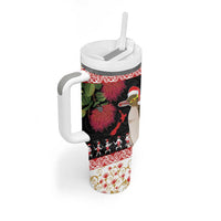 New Zealand Merry Christmas Tumbler With Handle Hoiho Xmas - Haka Dance and Pohutukawa LT03 - Polynesian Pride