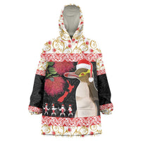 New Zealand Merry Christmas Wearable Blanket Hoodie Hoiho Xmas - Haka Dance and Pohutukawa LT03 One Size White - Polynesian Pride
