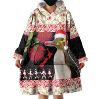 New Zealand Merry Christmas Wearable Blanket Hoodie Hoiho Xmas - Haka Dance and Pohutukawa LT03 - Polynesian Pride