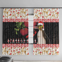 New Zealand Merry Christmas Window Curtain Hoiho Xmas - Haka Dance and Pohutukawa LT03 With Hooks White - Polynesian Pride