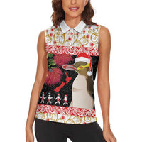 New Zealand Merry Christmas Women Sleeveless Polo Shirt Hoiho Xmas - Haka Dance and Pohutukawa LT03 - Polynesian Pride