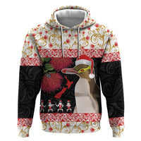 New Zealand Merry Christmas Zip Hoodie Hoiho Xmas - Haka Dance and Pohutukawa LT03 Pullover Hoodie White - Polynesian Pride
