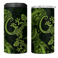 New Zealand Gecko Maori Art Tattoo 4 in 1 Can Cooler Tumbler LT03 One Size: 16 oz Green - Polynesian Pride
