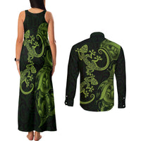New Zealand Gecko Maori Art Tattoo Couples Matching Tank Maxi Dress and Long Sleeve Button Shirt LT03 - Polynesian Pride