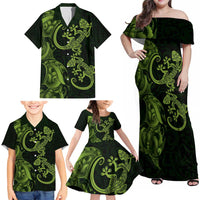 New Zealand Gecko Maori Art Tattoo Family Matching Off Shoulder Maxi Dress and Hawaiian Shirt LT03 - Polynesian Pride