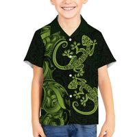 New Zealand Gecko Maori Art Tattoo Family Matching Off Shoulder Maxi Dress and Hawaiian Shirt LT03 Son's Shirt Green - Polynesian Pride