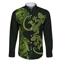 New Zealand Gecko Maori Art Tattoo Family Matching Puletasi and Hawaiian Shirt LT03 Dad's Shirt - Long Sleeve Green - Polynesian Pride