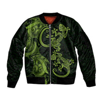 New Zealand Gecko Maori Art Tattoo Sleeve Zip Bomber Jacket LT03 Unisex Green - Polynesian Pride