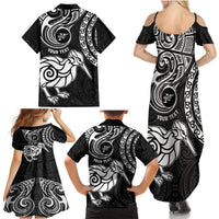 Personalised New Zealand Family Matching Summer Maxi Dress and Hawaiian Shirt Stylized Kiwi Bird Tattoo Mix Koru Circle and Maori Ethnic Vibe LT03 - Polynesian Pride
