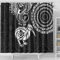 Personalised New Zealand Shower Curtain Stylized Kiwi Bird Tattoo Mix Koru Circle and Maori Ethnic Vibe LT03 - Polynesian Pride