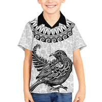 Custom New Zealand Family Matching Tank Maxi Dress and Hawaiian Shirt Tui Bird and Koru Circle Mix Silver Fern Pattern LT03 Son's Shirt White - Polynesian Pride
