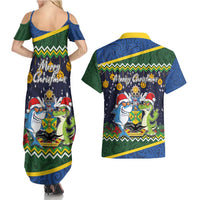 Funny Crocodile and Shark Solomon Islands Christmas Couples Matching Summer Maxi Dress and Hawaiian Shirt with National Seal Melanesian Pattern LT03 - Polynesian Pride