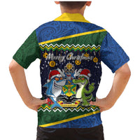 Funny Crocodile and Shark Solomon Islands Christmas Family Matching Mermaid Dress and Hawaiian Shirt with National Seal Melanesian Pattern LT03 - Polynesian Pride