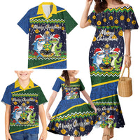 Funny Crocodile and Shark Solomon Islands Christmas Family Matching Mermaid Dress and Hawaiian Shirt with National Seal Melanesian Pattern LT03 - Polynesian Pride