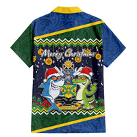 Funny Crocodile and Shark Solomon Islands Christmas Family Matching Mermaid Dress and Hawaiian Shirt with National Seal Melanesian Pattern LT03 - Polynesian Pride