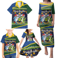 Funny Crocodile and Shark Solomon Islands Christmas Family Matching Puletasi and Hawaiian Shirt with National Seal Melanesian Pattern LT03 - Polynesian Pride