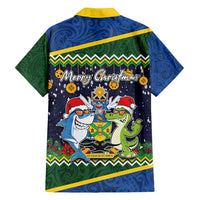Funny Crocodile and Shark Solomon Islands Christmas Family Matching Summer Maxi Dress and Hawaiian Shirt with National Seal Melanesian Pattern LT03 - Polynesian Pride
