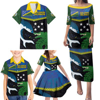 Custom Solomon Islands Rugby Family Matching Puletasi and Hawaiian Shirt Arty Shark and Crocodile Solomon Islands National Emblems LT03 - Polynesian Pride