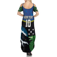 Custom Solomon Islands Rugby Family Matching Summer Maxi Dress and Hawaiian Shirt Arty Shark and Crocodile Solomon Islands National Emblems LT03 - Polynesian Pride