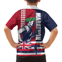 Honolulu Running 2024 Family Matching Long Sleeve Bodycon Dress and Hawaiian Shirt Marathon Competition Hula Runner and Kakau Art Tattoo