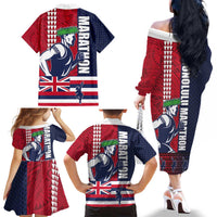 Honolulu Running 2024 Family Matching Off The Shoulder Long Sleeve Dress and Hawaiian Shirt Marathon Competition Hula Runner and Kakau Art Tattoo LT03 - Polynesian Pride