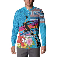Honolulu Anniversary 52nd Running Button Sweatshirt Marathon Competition Kakau Pattern Blue Color
