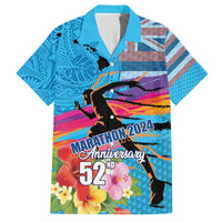 Honolulu Anniversary 52nd Running Family Matching Off The Shoulder Long Sleeve Dress and Hawaiian Shirt Marathon Competition Kakau Pattern Blue Color LT03 Dad's Shirt - Short Sleeve Blue - Polynesian Pride