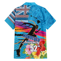 Honolulu Anniversary 52nd Running Family Matching Off The Shoulder Long Sleeve Dress and Hawaiian Shirt Marathon Competition Kakau Pattern Blue Color LT03 - Polynesian Pride