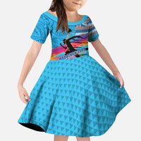 Honolulu Anniversary 52nd Running Family Matching Puletasi and Hawaiian Shirt Marathon Competition Kakau Pattern Blue Color LT03 Daughter's Dress Blue - Polynesian Pride