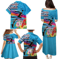 Honolulu Anniversary 52nd Running Family Matching Puletasi and Hawaiian Shirt Marathon Competition Kakau Pattern Blue Color LT03 - Polynesian Pride