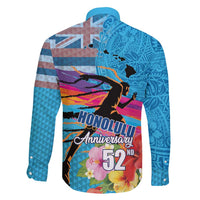 Honolulu Anniversary 52nd Running Family Matching Tank Maxi Dress and Hawaiian Shirt Marathon Competition Kakau Pattern Blue Color