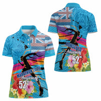 Honolulu Anniversary 52nd Running Women Polo Shirt Marathon Competition Kakau Pattern Blue Color