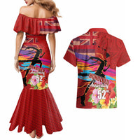 Honolulu Anniversary 52nd Running Couples Matching Mermaid Dress and Hawaiian Shirt Marathon Competition Kakau Pattern Red Color LT03 - Polynesian Pride