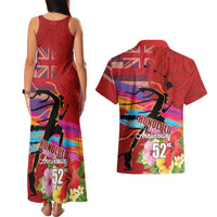 Honolulu Anniversary 52nd Running Couples Matching Tank Maxi Dress and Hawaiian Shirt Marathon Competition Kakau Pattern Red Color