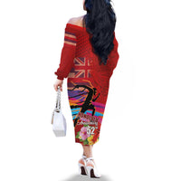 Honolulu Anniversary 52nd Running Family Matching Off The Shoulder Long Sleeve Dress and Hawaiian Shirt Marathon Competition Kakau Pattern Red Color LT03 - Polynesian Pride