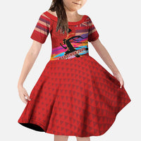 Honolulu Anniversary 52nd Running Family Matching Off Shoulder Maxi Dress and Hawaiian Shirt Marathon Competition Kakau Pattern Red Color LT03 Daughter's Dress Red - Polynesian Pride