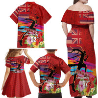 Honolulu Anniversary 52nd Running Family Matching Off Shoulder Maxi Dress and Hawaiian Shirt Marathon Competition Kakau Pattern Red Color LT03 - Polynesian Pride
