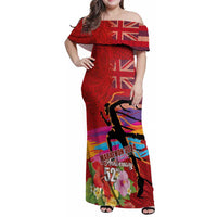 Honolulu Anniversary 52nd Running Family Matching Off Shoulder Maxi Dress and Hawaiian Shirt Marathon Competition Kakau Pattern Red Color LT03 Mom's Dress Red - Polynesian Pride