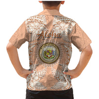 Hawaii Tropical Flowers with Kakau Tribal Family Matching Mermaid Dress and Hawaiian Shirt Peach Fuzz Color LT03 - Polynesian Pride